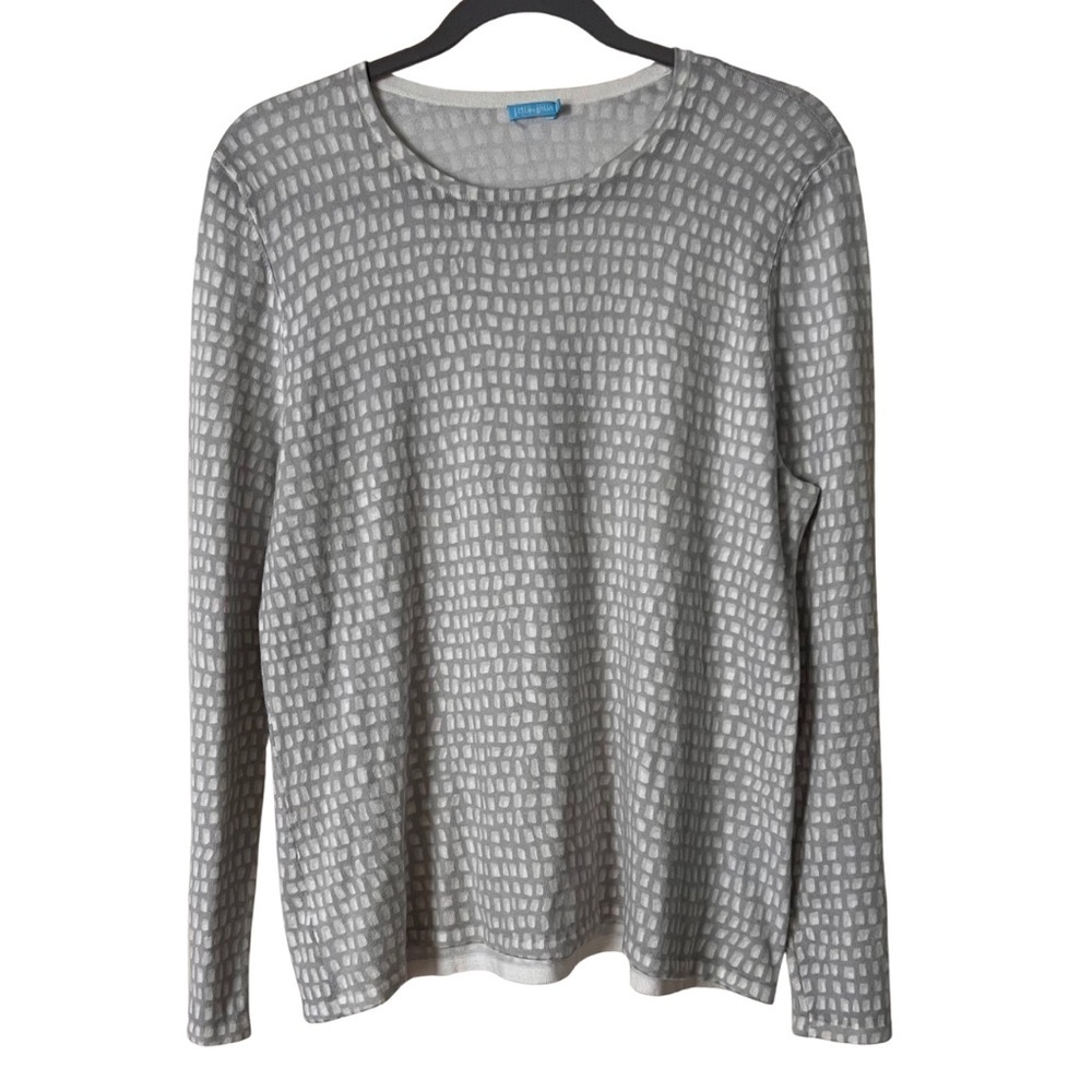 J. McLaughlin light gray and white Lenny sweater, white snake pattern, XL